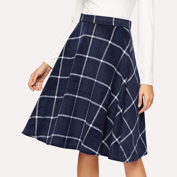 

Grid Print Flare Skirt