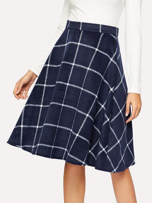 

Grid Print Flare Skirt, Navy, Giulia