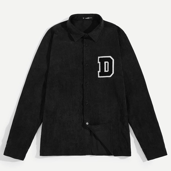 

Men Letter Patched Corduroy Shirt