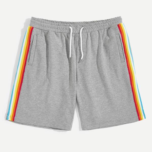 

Men Colorblock Striped Tape Side Drawstring Waist Sweatshorts