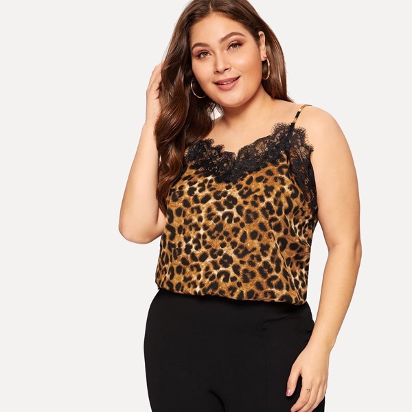

Plus Lace Insert Leopard Print Cami Top