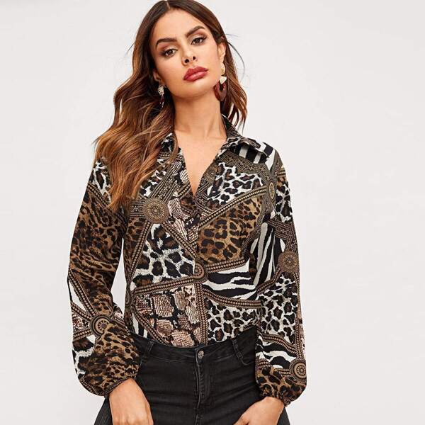 

V Neck Animal Print Top