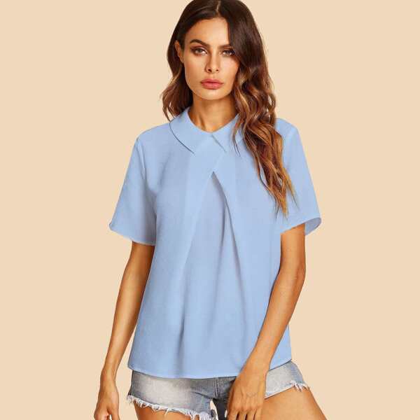 

Fold Pleat Overlap Front Textured Top