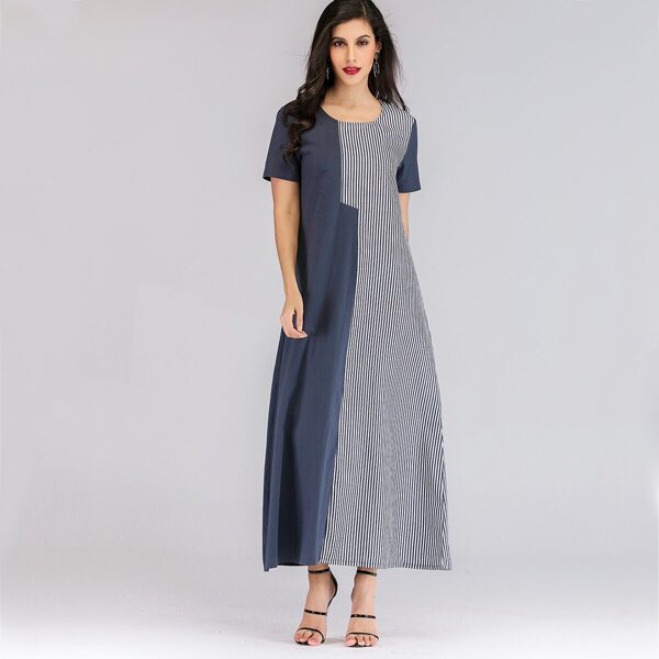 

Striped Print Hidden Pocket Longline Dress, Navy