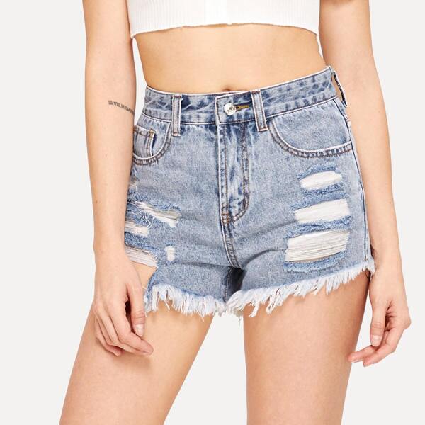 

Ripped Raw Hem Denim Shorts