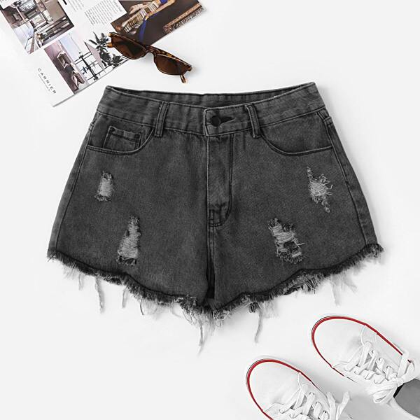 

Ripped Raw Hem Denim Shorts