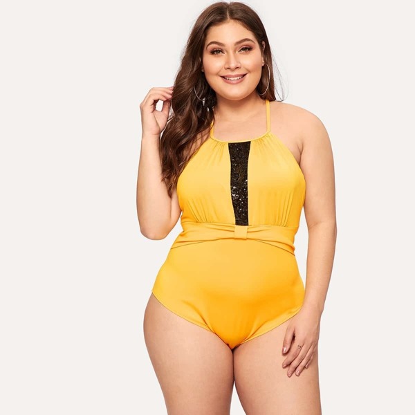 

Plus Contrast Sequin Criss Cross Bodysuit