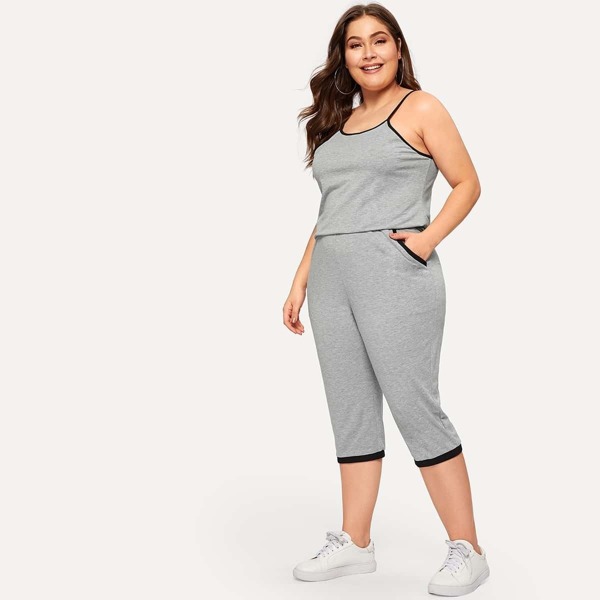 

Plus Contrast Trim Cami Top With Pants