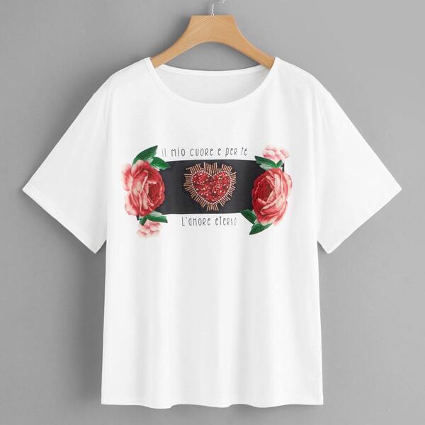 

Plus Letter And Floral Print Tee