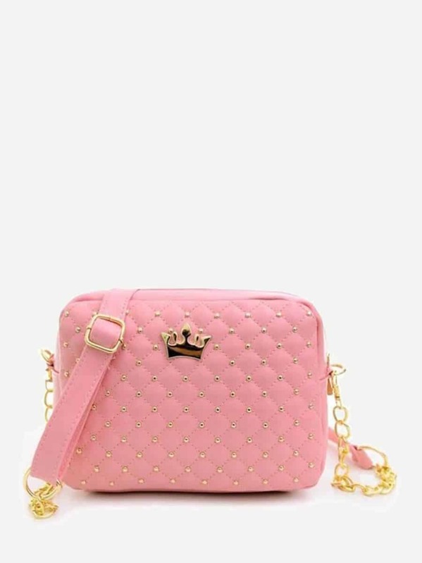 

Quilted Crown Crossbody Bag, Pink