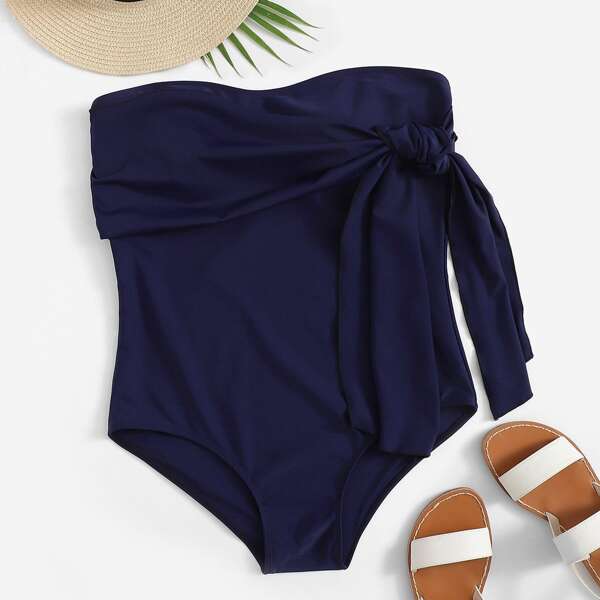

Plus Tie Side Ruched Bandeau One Piece Swimsuit