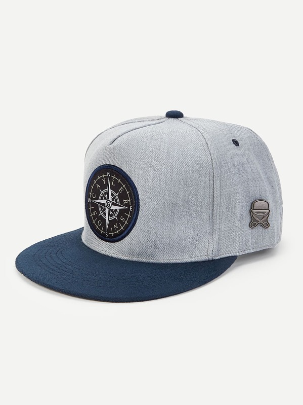 

Men Patch Decor Flat Brim Cap, Multicolor