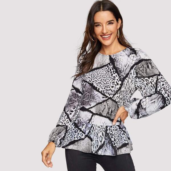 

Leopard & Snakeskin Print Peplum Top