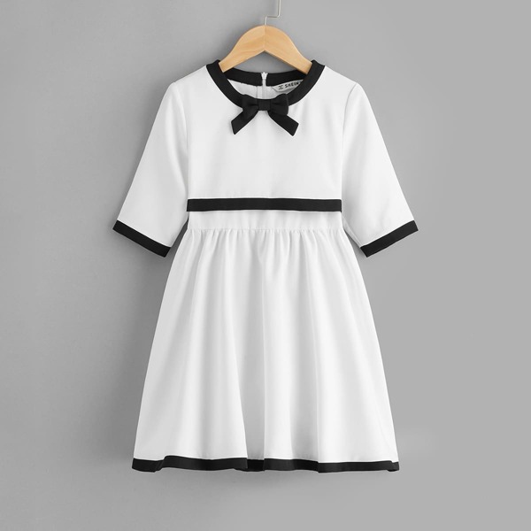 

Girls Zip Back Bow Embellished A-line Dress, White