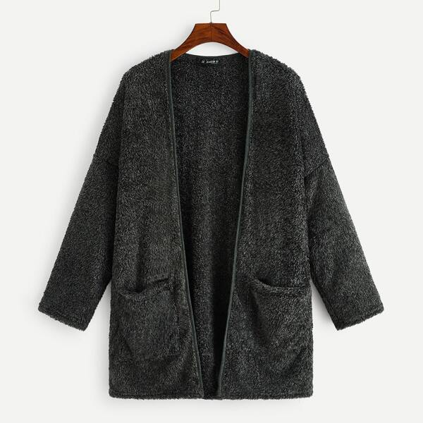 

Patch Pocket Open Front Teddy Coat