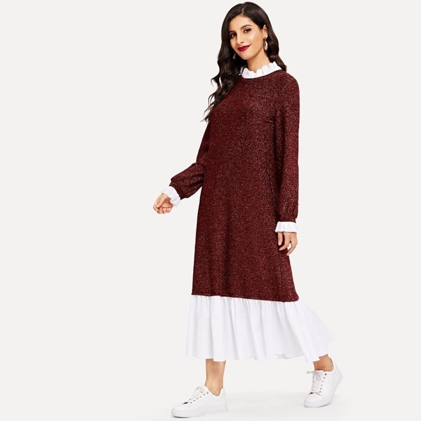 

Ruffle Trim Glitter Hijab Dress