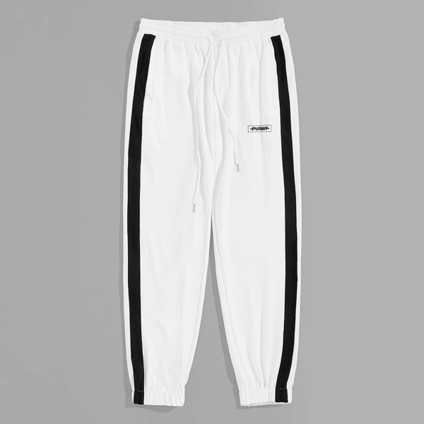 

Men Drawstring Waist Contrast Sideseam Sweatpants