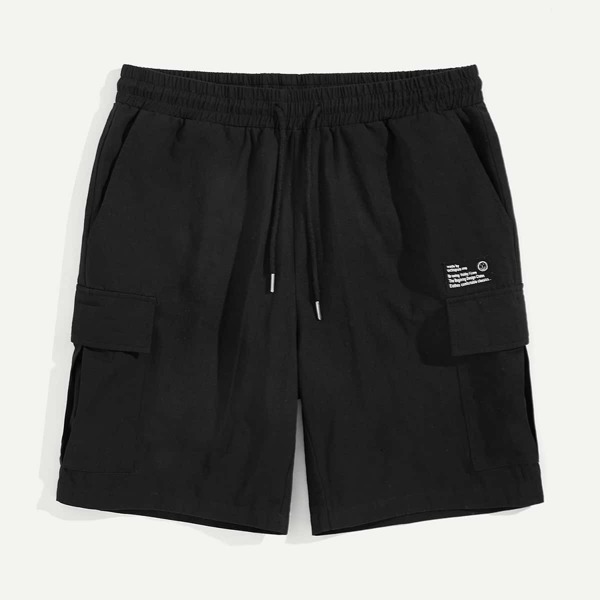 

Men Drawstring Waist Flap Pocket Letter Shorts