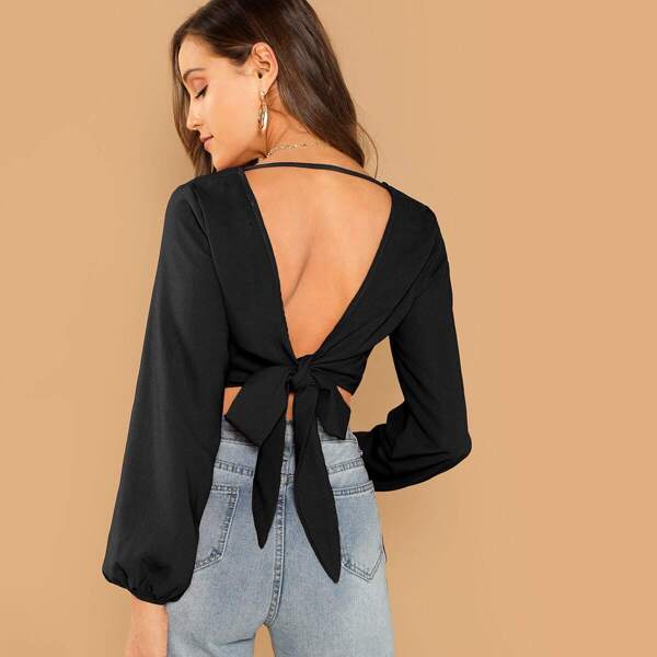 

Self Tie V Back Wrap Crop Top