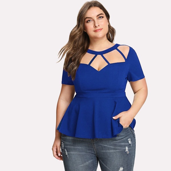 

Plus Cut Out Neck Peplum Top