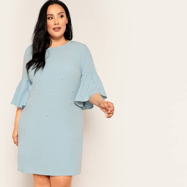 

Plus Exaggerate Flounce Sleeve Pearl Beaded Dress