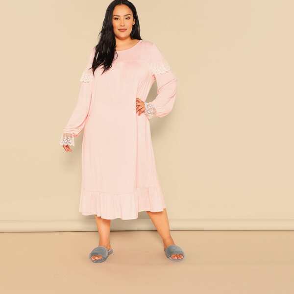 

Plus Ruffle Hem Contrast Lace Night Dress