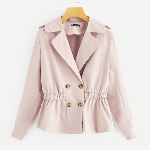 

Elastic Waist Button Notch Neck Coat, Pink