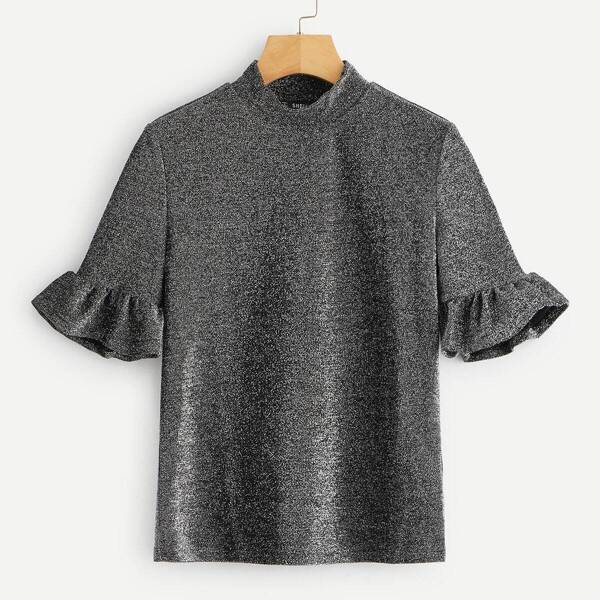 

Mock Neck Ruffle Sleeve Glitter Top
