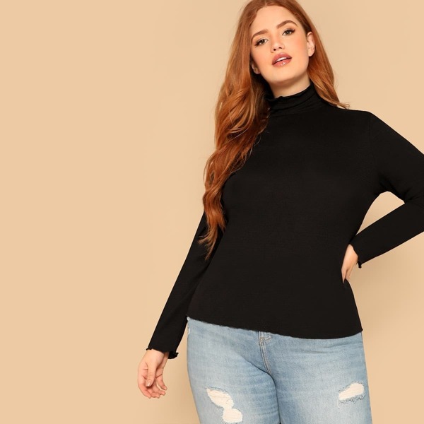

Plus Mock-neck Lettuce Trim Solid Tee