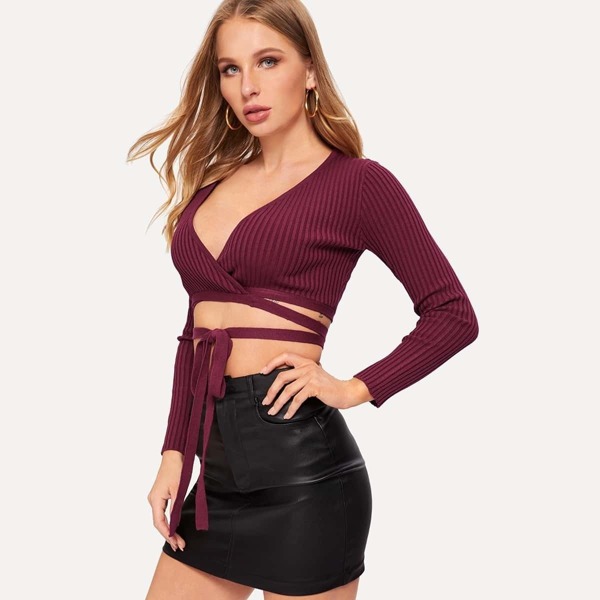 

Surplice Neck Crisscross Crop Jumper