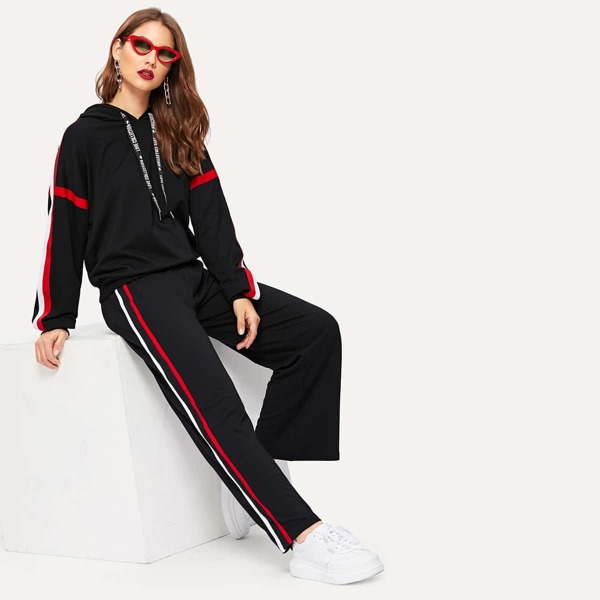 

Striped Hoodie and Wide Leg Pants Set