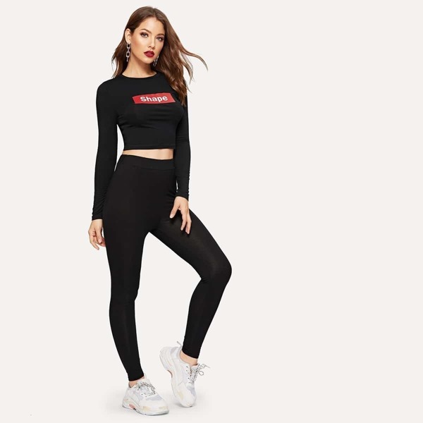 

Letter Fitted Crop Tee and Leggings Set