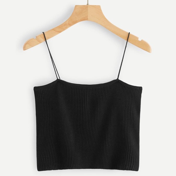

Rib-knit Solid Cami Top, Black