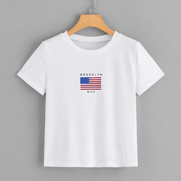 

American Flag And Letter Print Tee