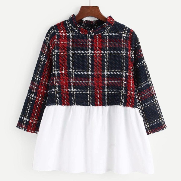 

Contrast Tweed Peplum Hem Sweatshirt