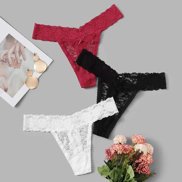 

Floral Lace Thong Set 3apck, Multicolor