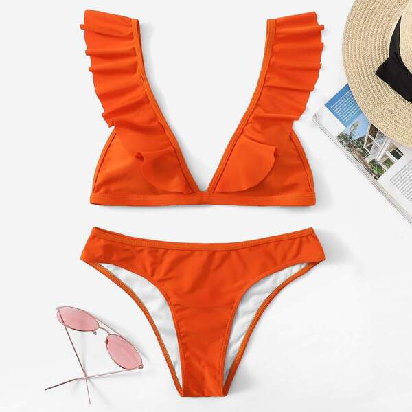 

Ruffle Triangle Top With Panty Bikini Set