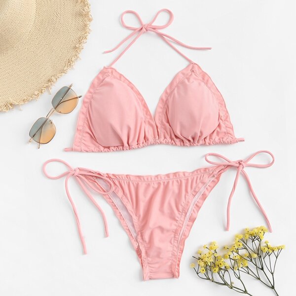 

Lettuce Trim Halter Top With Tie Side Bikini