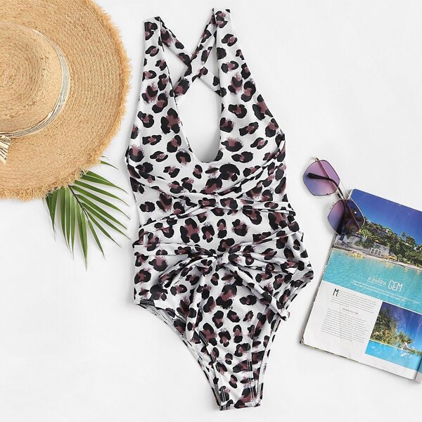 

Leopard Criss Cross Backless One Piece Swimsuit