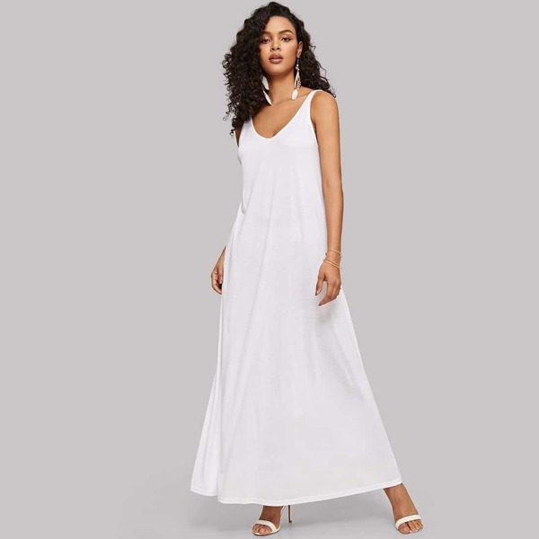 

Double V-neck Maxi Tank Dress, White