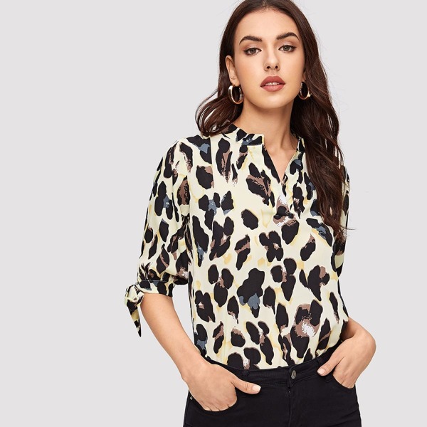 

Knot Cuff Leopard Top, Multicolor