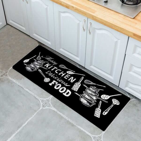 

Коврик для пола с принтом кухонных принадлежностей, Чёрный