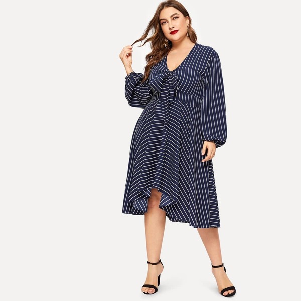 

Plus Striped V-neck Dress