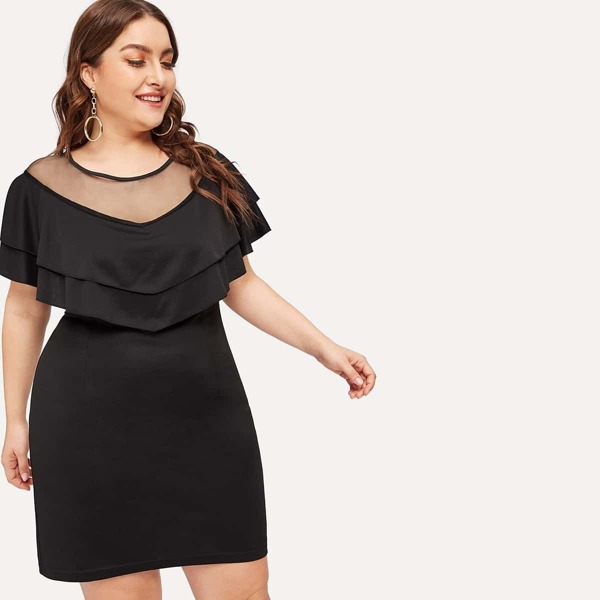 

Plus Contrast Mesh Ruffle Dress
