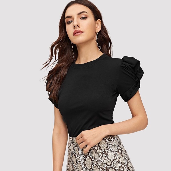 

Twist Puff Sleeve Tee, Black