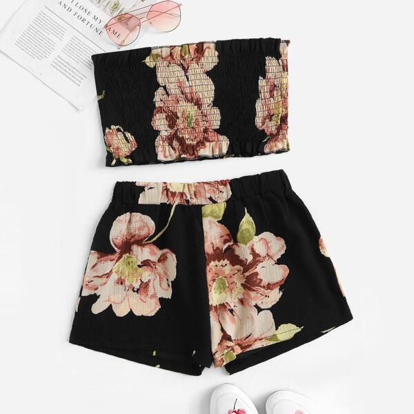 

Floral Print Tube Top With Shorts