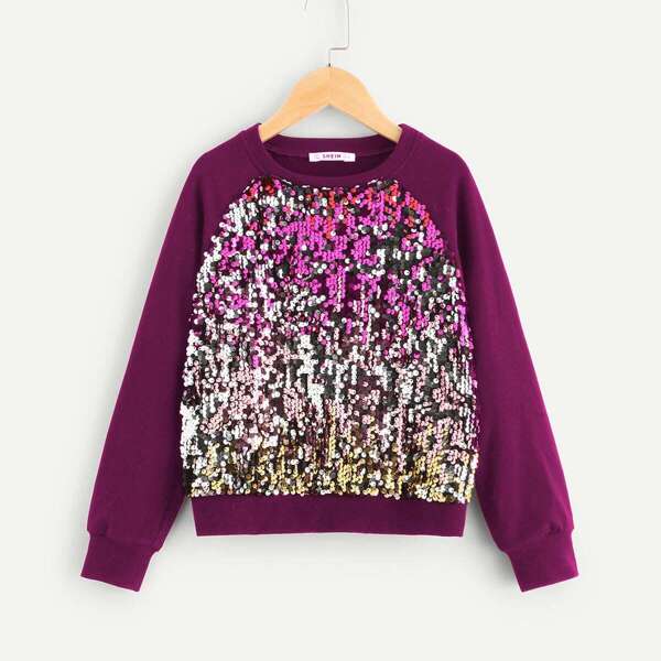 

Girls Flip Sequins Raglan Sleeve Pullover