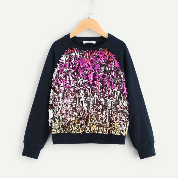 

Girls Flip Sequins Raglan Sleeve Pullover
