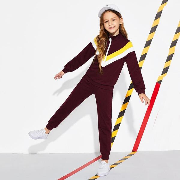 

Girls Half Zip Up Color Block Jacket & Pants Set