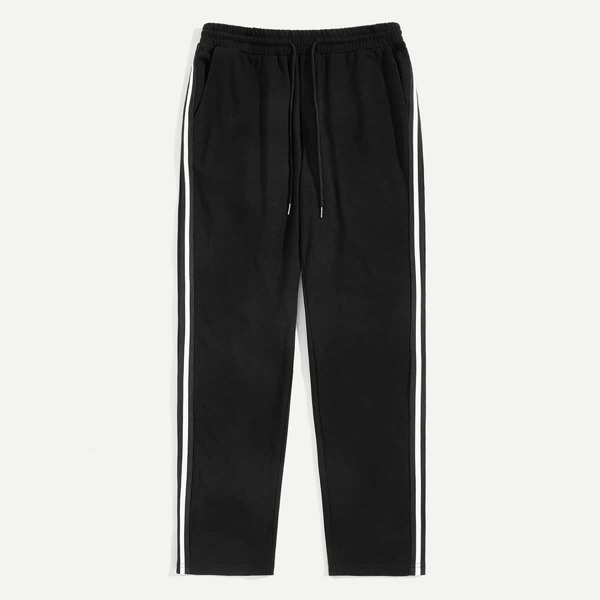 

Men Striped Tape Sideseam Drawstring Waist Pants